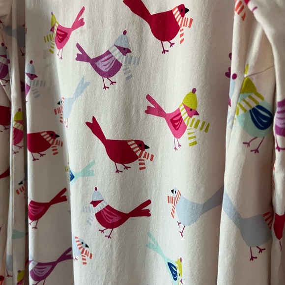 EUC Land’s End twirl dress with birds sz 10 ivory pink green fall winter cotton - Picture 2 of 10